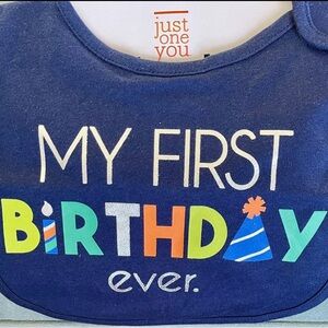 Carter’s Just One You Baby Boy Navy Blue My First Birthday Ever Bib One Size NEW
